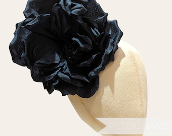Silk 'Lucinda' Extra Large 20cm Rose Millinery Fascinator Flower Hat Mount - Black