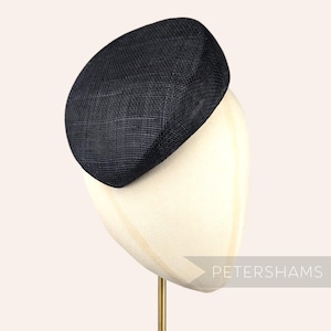 Sloped &#39;Betty&#39; Pillbox Sinamay Fascinator Hat Base for Millinery & Hat Making - Black