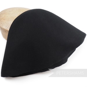 100% Wool Felt Cone Hood Hat Body for Millinery & Hat Making - Black