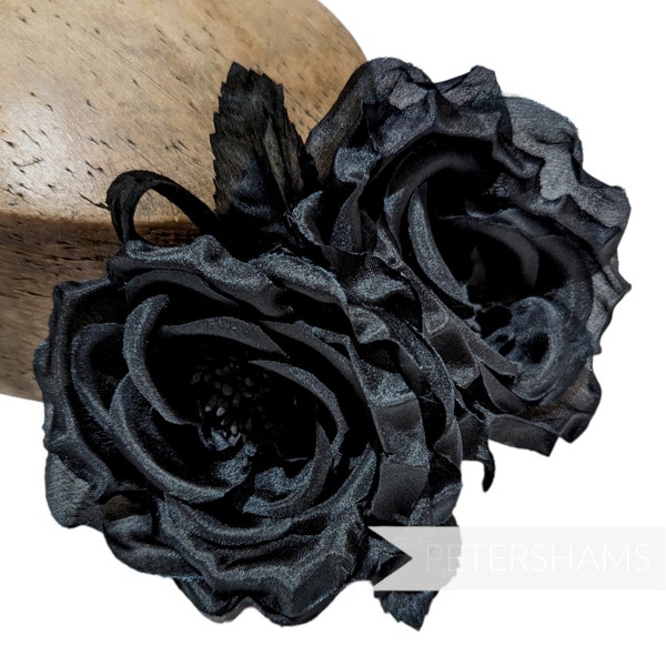 Seide 'Fiona' Double Rose Millinery Fascinator Blumen Huthalter - Schwarz