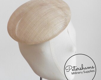 17cm Round Sinamay Button Fascinator Hat Base for Millinery & Hat Making - Light Beige