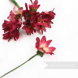 Mini &#39;Deborah&#39; Silk Blossom Wired Flowers - 12 stems - Burgundy