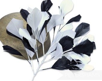 Extra Large Goose Feather Tree Hat Mount for Hat Making and Millinery - Black & Ivory