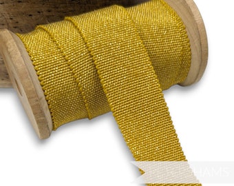 Mustard and Gold Metallic Lurex Millinery Petersham Hat Ribbon - 2 Sizes ( 25mm No.5 & 35mm No.9) - 1m