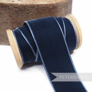 36 mm französisches Samtband für Hutmacherhandwerk 1 Meter - Schieferblau