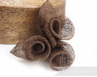 Rolled Sinamay Rose Bunch Millinery Hat Mount 'Leah' - For Millinery (Hat Making) - Chocolate Brown