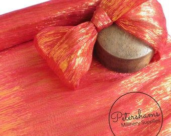 Lurex Threaded Silk Abaca Fabric for Millinery and Hat Making - 1/2m - Poppy with Gold