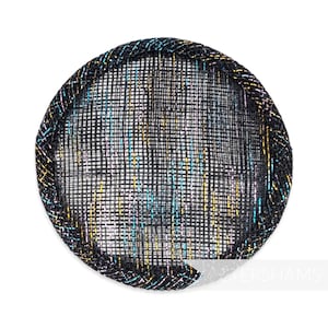 Metallic Lurex 10,5 cm runde Sinamay-Hutbasis für Hutmacher - Schwarz mit Regenbogen