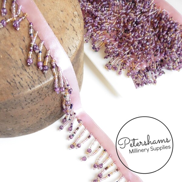 Clear Seed Bead Fringe Trim for Hat Trimming & Millinery - 1m - Pale Purple