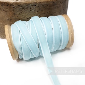 10mm Vintage Velvet Ribbon (Various Makes) for Millinery, Hat Trimming & Crafts 1 metre (1.09 yards) - Light Blue