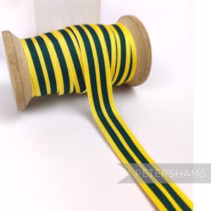 Vintage 16mm Striped Grosgrain Ribbon for Hat Making 1m - Yellow & Bottle Green Double Stripe