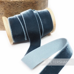 Ruban de velours élastique extensible 23 mm pour chapellerie, garniture de chapeaux et travaux manuels 1 mètre (1,09 yard) - Bleu ardoise