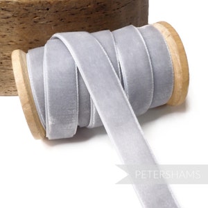 16mm Vintage Velvet Ribbon (Various Makes) for Millinery, Hat Trimming & Crafts 1 metre (1.09 yards) - Pale Blue Grey