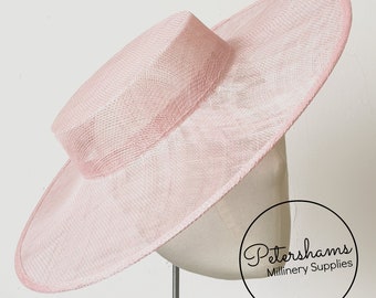 Large Brim Sinamay Boater Fascinator Hat Base for Millinery & Hat Making - Pale Pink