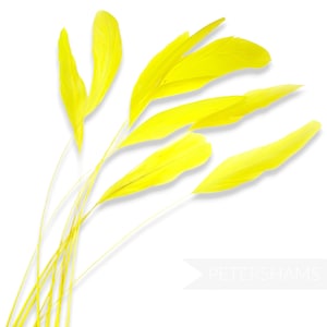 Losse gestripte coqueveren (10 stuks) voor modevak en fascinators - neongeel