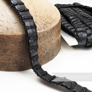 Faux Leather and Sparkle Chain Lurex Vintage Trim - 1m - For Hat Making & Trimming - Black