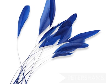 Loose Stripped Coque Feathers (Pack of 10) for Millinery & Fascinators - Royal Blue