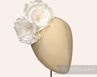 White Silk 'Fiona' Double Rose Millinery Fascinator Flower Hat Mount