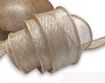 Metallic Lurex Hand Rolled Sinamay Ribbon Trim for Millinery, Hat Making & Fascinators - Natural with Silver