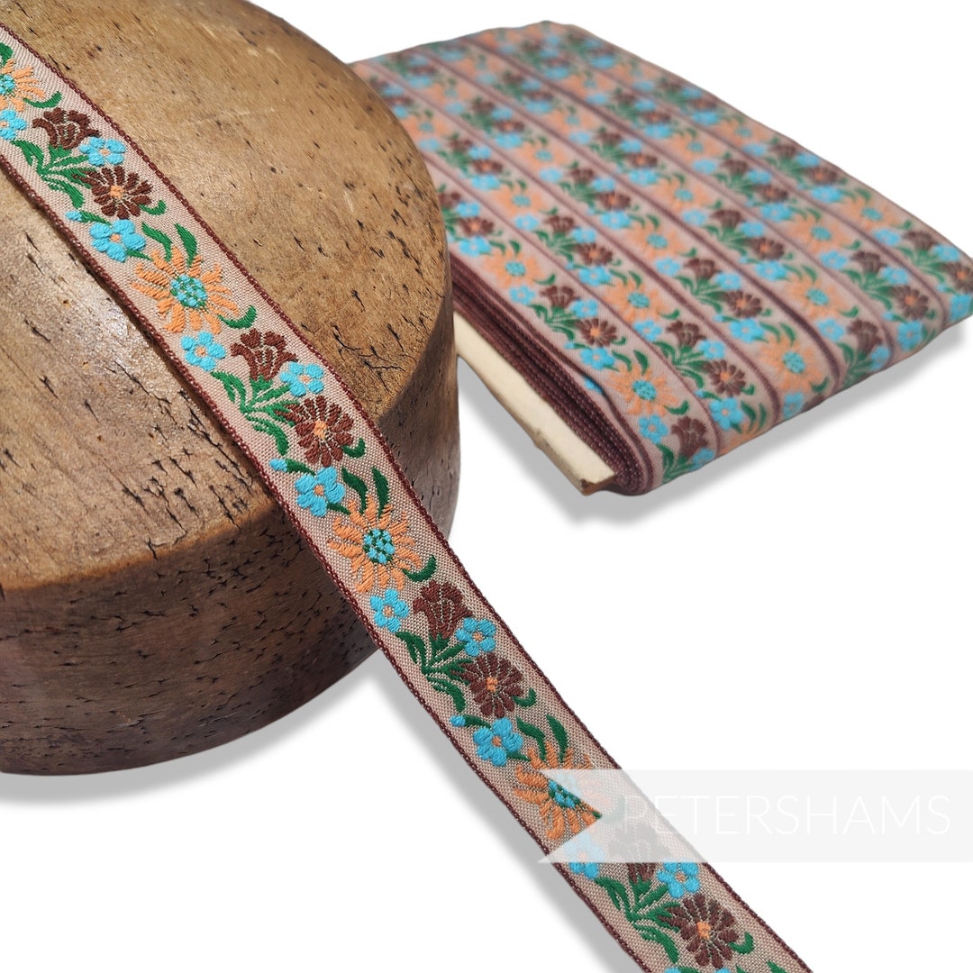 Brown Ribbon Roses Vintage 18mm Cotton Woven Rose Brown Floral Ribbon -1m - for Millinery ...
