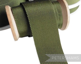 Nastro Petersham per modisteria francese verde oliva, 3 misure (15 mm n. 3, 25 mm n. 5, 40 mm n. 10)