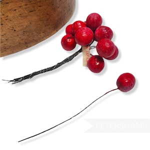 Small &#39;Cherry Babies&#39; Japanese Vintage 1960&#39;s Wired Cherries - 12 stems - For Millinery and Hat Making - Red