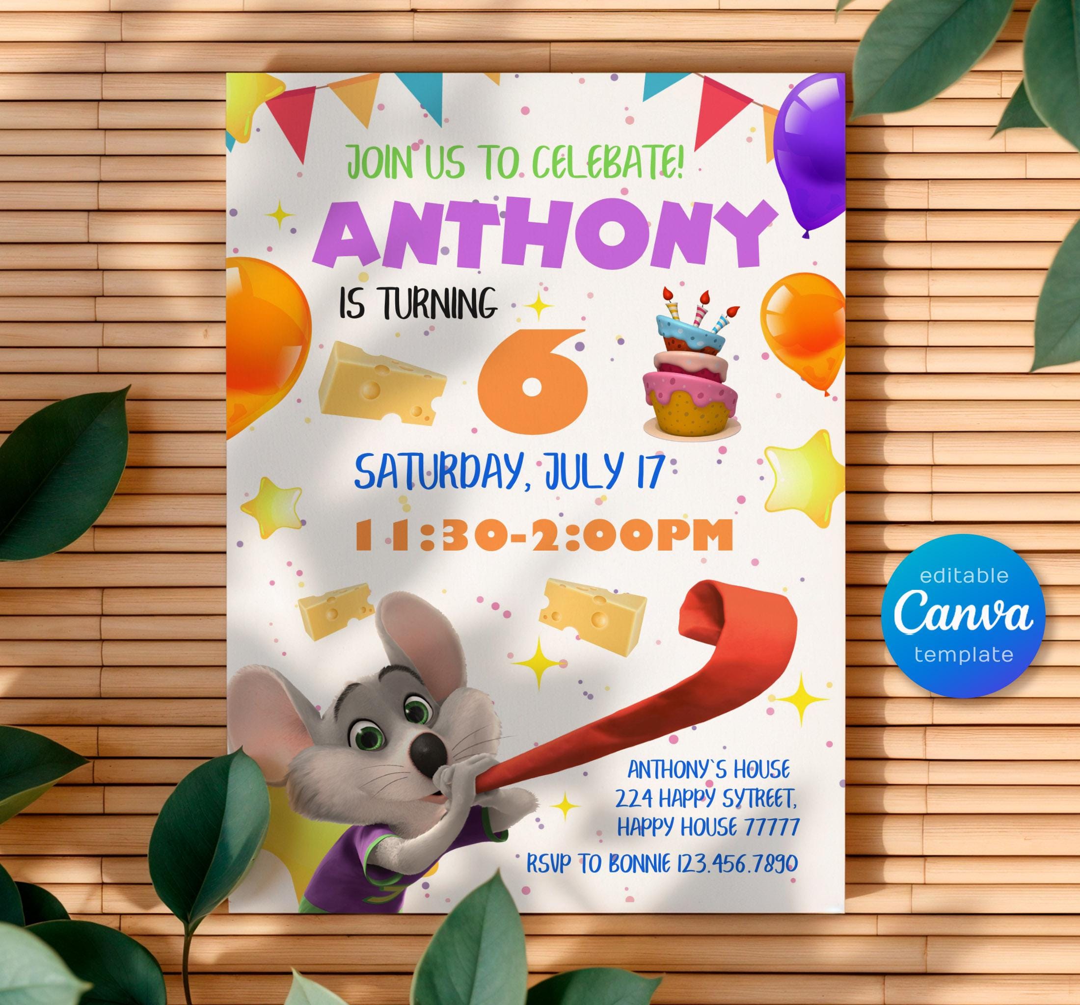 Chuck-e-cheese Editable Invitation, Printable Birthday Invite, Mouse ...