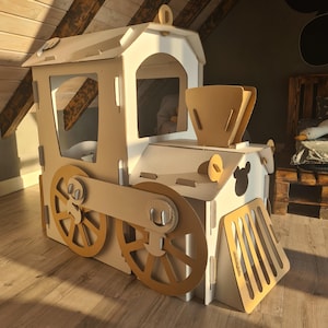 Casa de cartón de tamaño natural / Casa de cartón grande / Tren DIY / Cartón plegable resistente / Embalaje plano y reutilizable / Regalos para niños / Casa de juegos