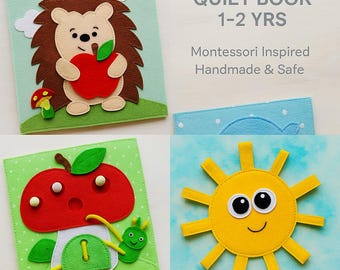 Quiet Book for Baby 1-2 Years | Soft Felt Busy Book 6x6” | Montessori Activity Book with Sewn Parts | Safe Sensory Toy | Toddler Travel Gift