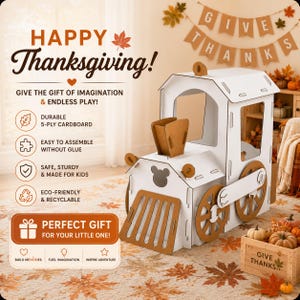 Levensgroot kartonnen huis en trein, doe-het-zelf speelhuisje voor kinderen als Thanksgiving, stevig plat verpakt speelgoed, herbruikbaar kartonnen cadeau