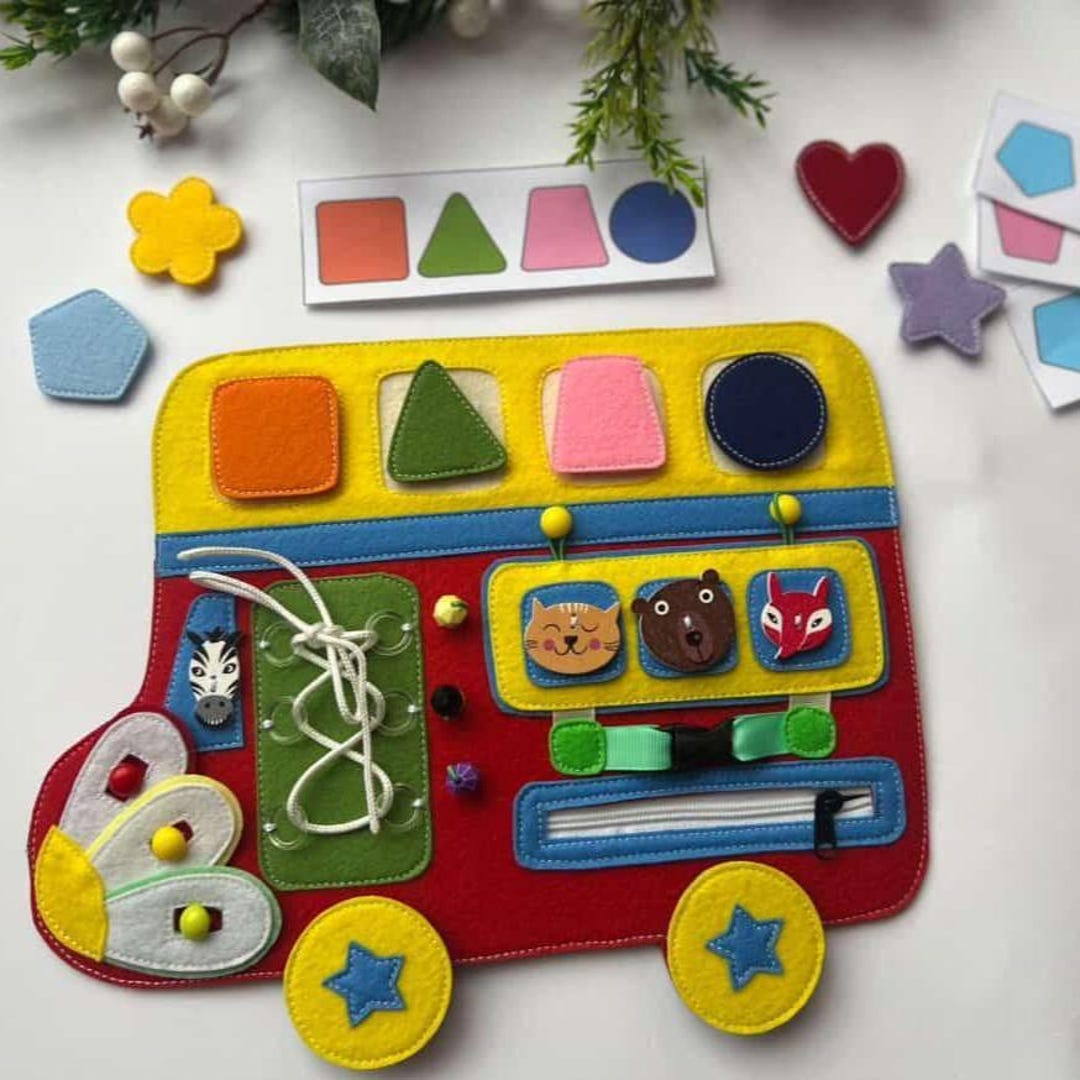 Montessori Busy Board Bus – Felt Activity Toy for Toddlers, Shape ...