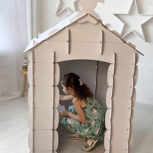 Casa de cartón para construir / Casa de juegos Flower / Casa XXL / Casa de cartón para construir y colorear / Casa de juegos DIY / Juguete para niños creativos