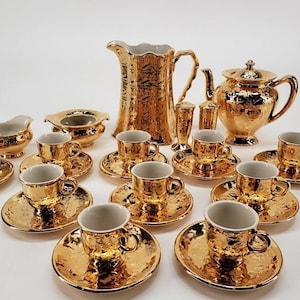 Vintage Park Ave 22K Gold Tea Set: Elegant USA Porcelain Coffee Service