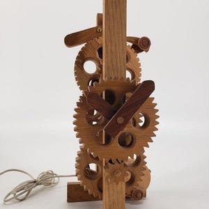 Handmade Wooden Gear Clock by Leon Hyatt - Signed & Dated Kinetic Art Piece - Unique Home Decor Gift - Tested Working