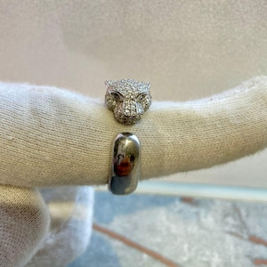 Pierścionek z diamentem Panther, pierścionek z kotem z 18-karatowego białego złota, biżuteria z diamentami Panther, luksusowy pierścionek ze zwierzęciem, prezent dla niej