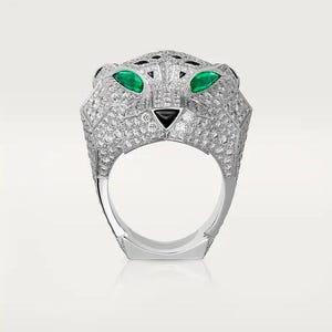 Panther Ring, Jaguar Ring, Tiger Ring, 950 Sterling Silver Animal Ring, Statement Vintage Cat Eye Ring, Gift for Her
