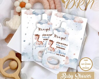 Personalized Baby Shower Bottle Opener Magnet, Giraffe Theme