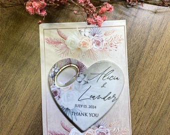 Personalized Heart Bottle Opener Magnet: Wedding Favor (2.8 x 3.2" inches)