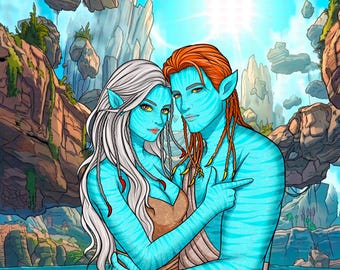Custom Avatar Na’vi Portrait from Photo – Personalized Couple Art, Fantasy Digital Painting, Unique Anniversary Gift