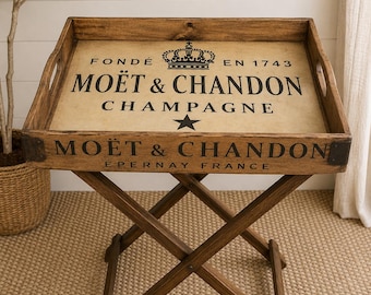 small butler tray on stand.champagne veuve clicquot , Fortnum & Mason, moet and Chandon, taittinger, James purdey