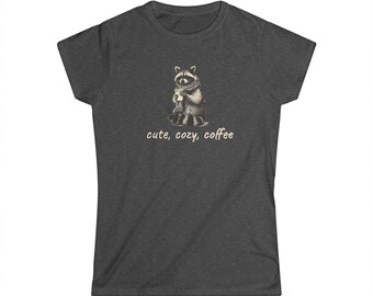 Cute, Cozy, Coffee Raccoon t-shirt, cute raccoon shirt, Gildan 64000L