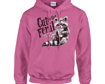 Cute but feral raccoon hoodie | vintage retro sarcastic funny raccoon sweatshirt, cute but feral original hue hoodie, Gildan 18500