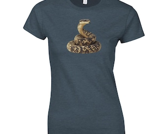 Camiseta de mujer con serpiente de cascabel de espalda de diamante, camiseta de animales