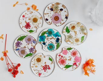 Real Dried Flower Resin Coaster: Colorful Floral Car & Home Decor