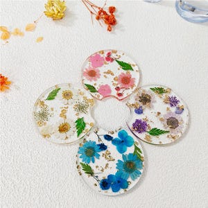 Pressed Flowers Car Coasters Set,Real Dry Flowers Coasters,Resin Floral Coaster,Birthday Wildflower Coaster,New Car Gift for Her