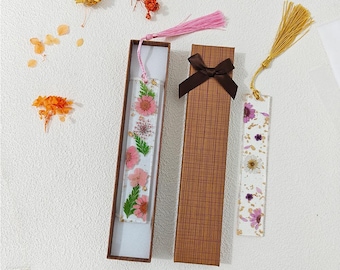 Marcador de flores prensadas: Marcador de resina floral auténtica con caja de regalo