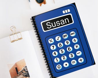 Navy Calculator Notebook, Custom Notebook, Ruled Lines, School Supplies, Gift for Teachers, Study Planner, Personalizable, Journal