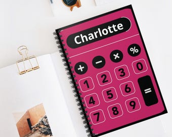 Custom Notebook, Pink Calculator, Spiral Notebook, Ruled Line Pages