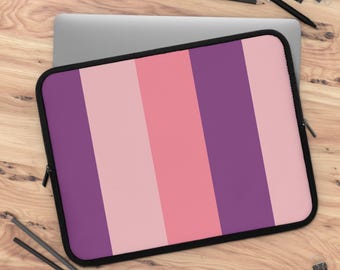 Purple and Pink Striped Laptop Sleeve, Colorful Computer Case