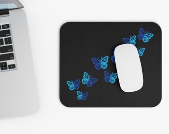 Blue Butterfly Mouse Pad, Office Decor, Gamer Mouse Pad, Gift for Student, Workspace Gift, Butterfly Decor